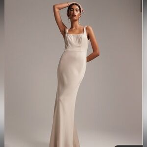 New ASOS Edition Satin Square Neck Maxi Dress in Oyster